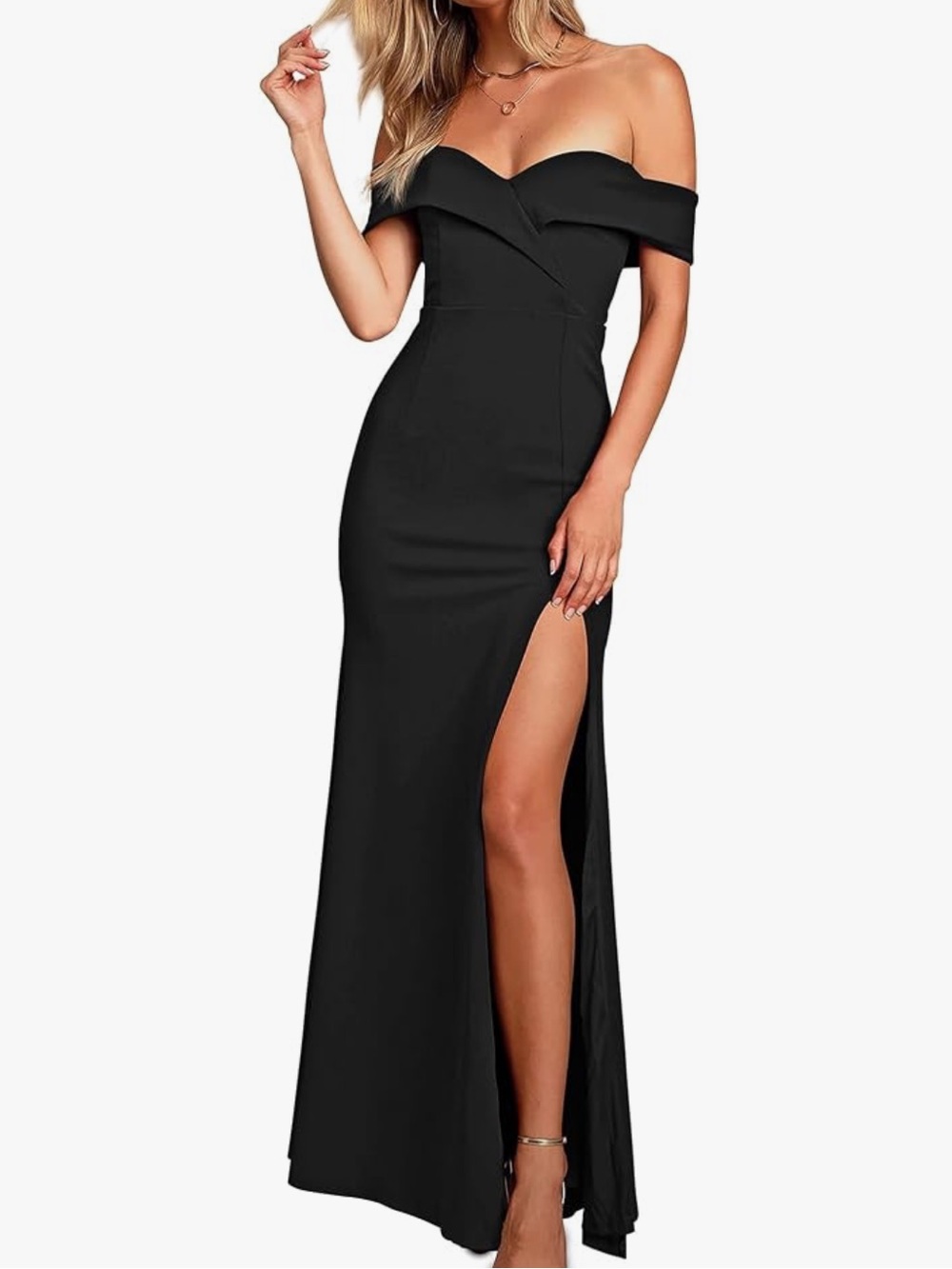 Off-Shoulder Black Maxi Dress with Side Slit